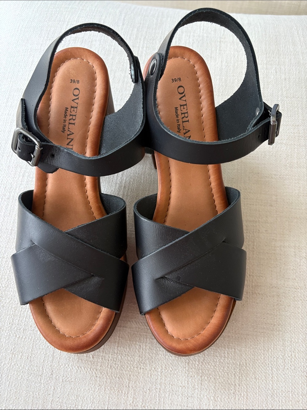 NWOT Overland Leather Platform Sandals Black 8
